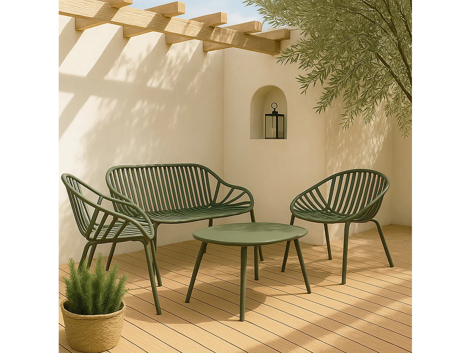 Now's Home - Salon De Jardin En Polypropylene Et Metal Vert Calypso