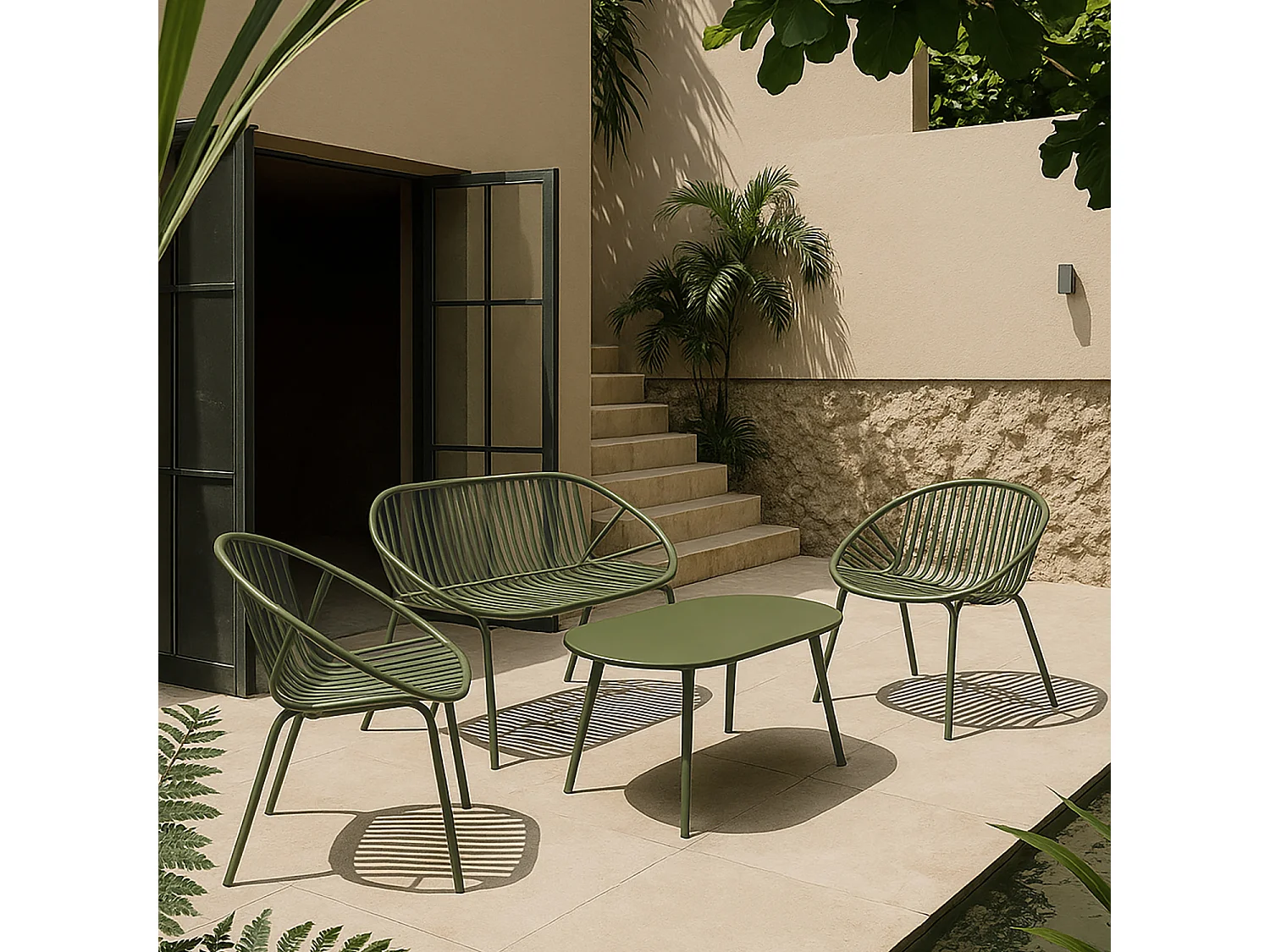 Now's Home - Salon De Jardin En Polypropylène Et Métal Vert Calypso