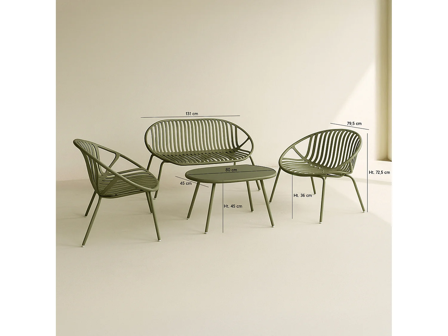 Now's Home - Salon De Jardin En Polypropylène Et Métal Vert Calypso