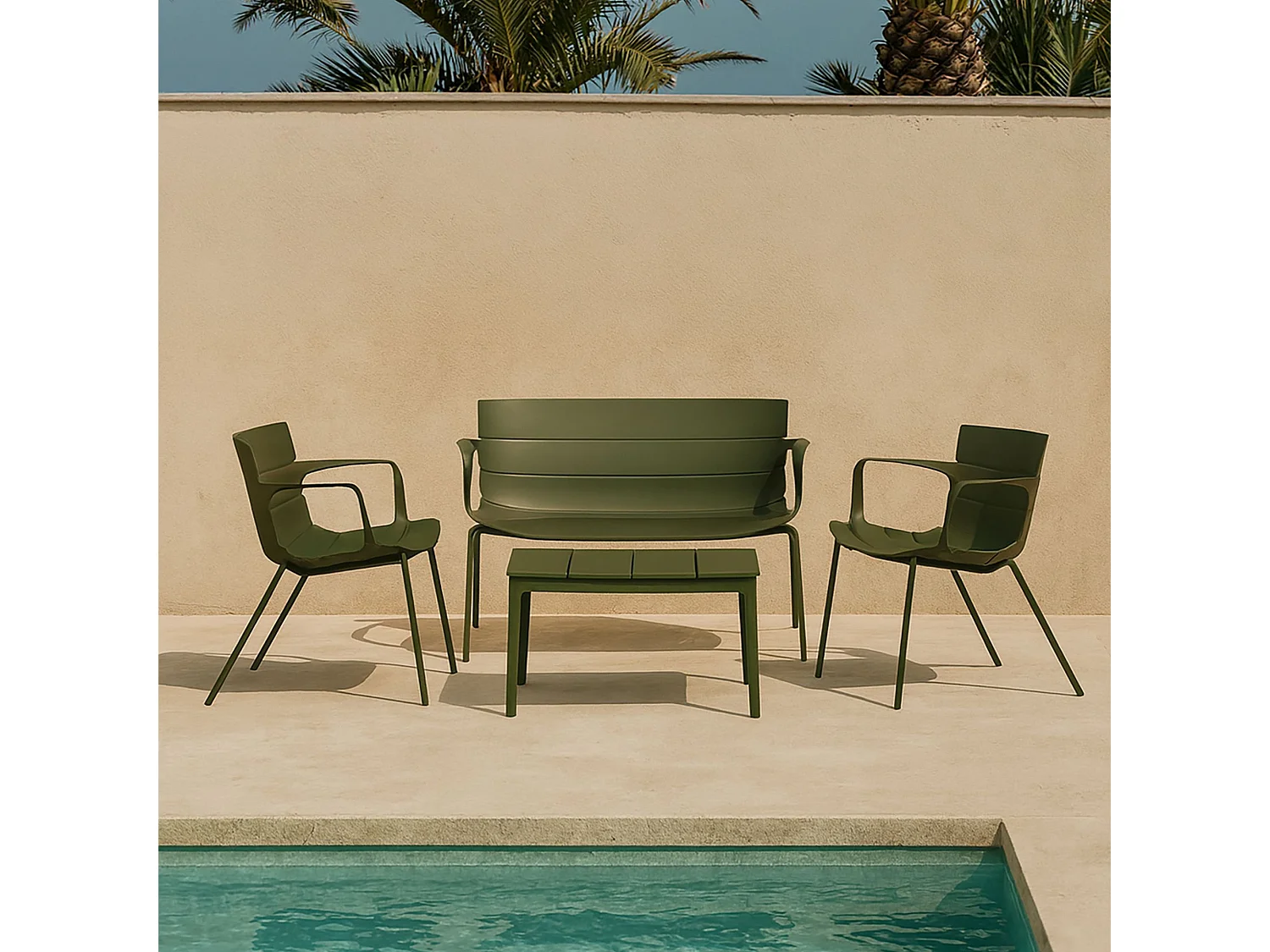 Now's Home - Salon De Jardin En Polypropylene Et Metal Vert Montauk