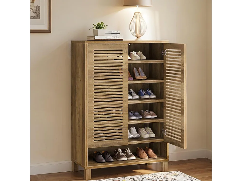 Armoire à Chaussures avec 2 Portes, 6 étages Meuble d'entrée Rangement à Chaussures, 75x 35x 109cm, Séparateurs Réglables, pour Entrée, Salon (Peut contenir 20 Pair