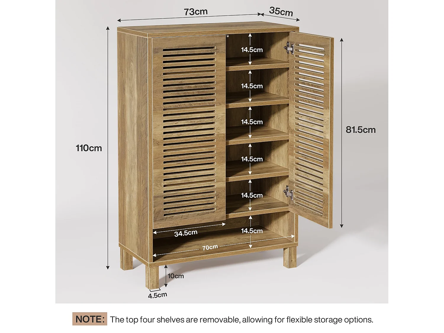 Armoire à Chaussures avec 2 Portes, 6 étages Meuble d'entrée Rangement à Chaussures, 75x 35x 109cm, Séparateurs Réglables, pour Entrée, Salon (Peut contenir 20 Pair