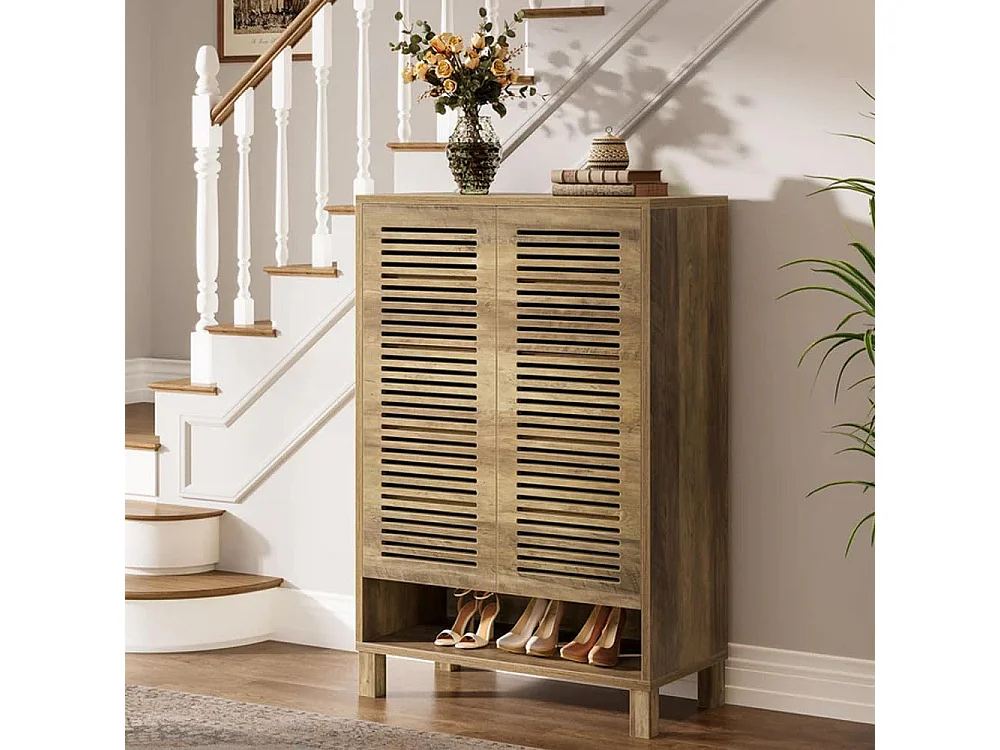 Armoire à Chaussures avec 2 Portes, 6 étages Meuble d'entrée Rangement à Chaussures, 75x 35x 109cm, Séparateurs Réglables, pour Entrée, Salon (Peut contenir 20 Pair