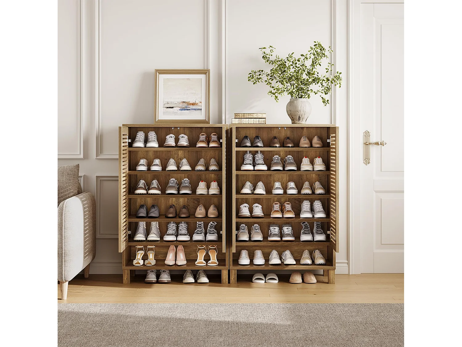 Armoire à Chaussures avec 2 Portes, 6 étages Meuble d'entrée Rangement à Chaussures, 75x 35x 109cm, Séparateurs Réglables, pour Entrée, Salon (Peut contenir 20 Pair