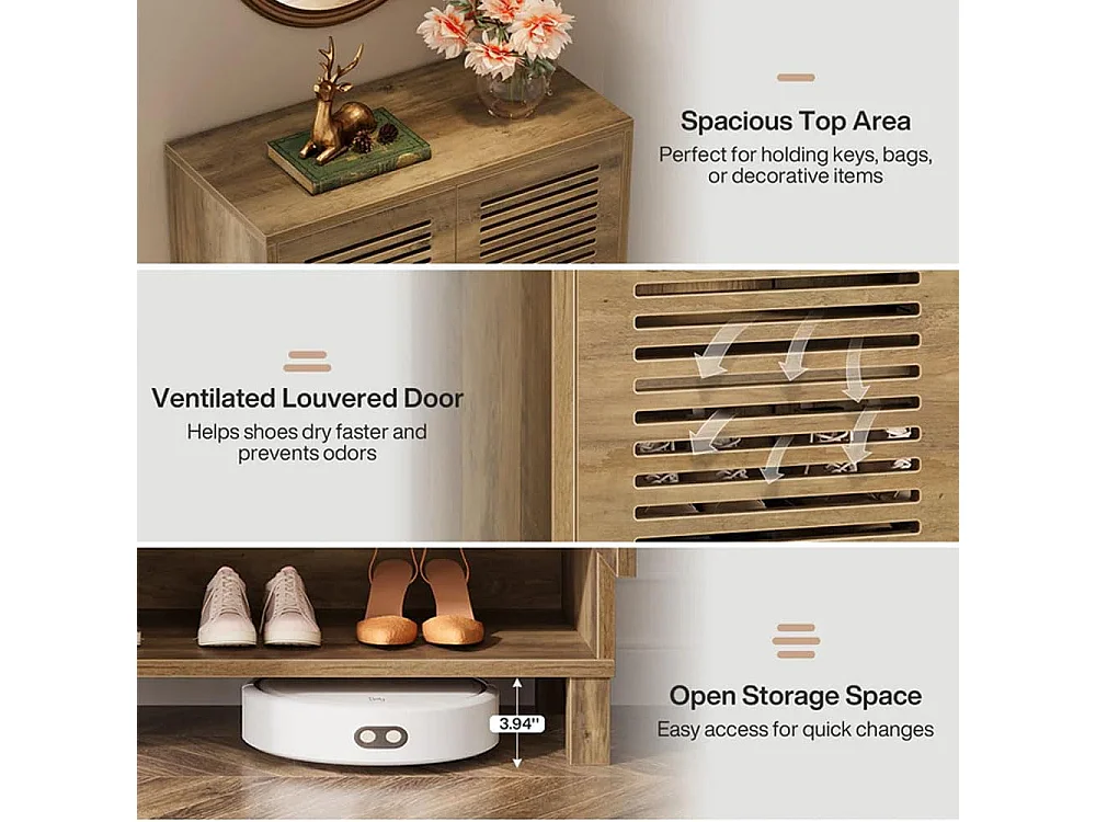 Armoire à Chaussures avec 2 Portes, 6 étages Meuble d'entrée Rangement à Chaussures, 75x 35x 109cm, Séparateurs Réglables, pour Entrée, Salon (Peut contenir 20 Pair