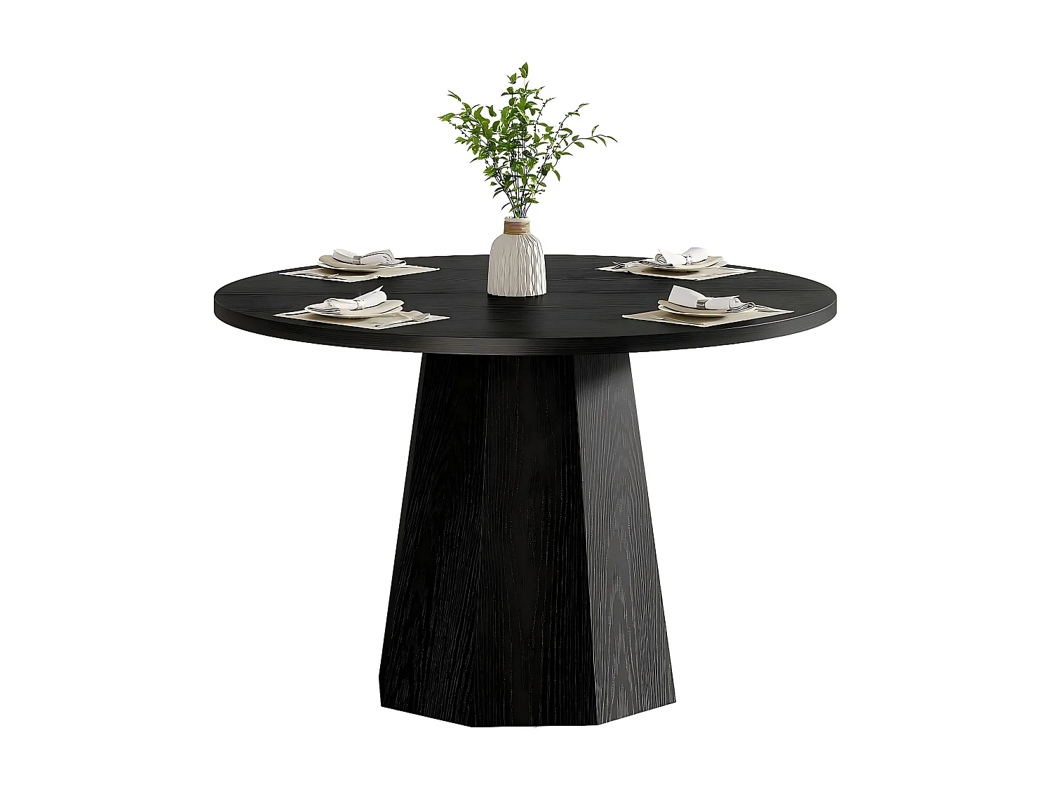Petite table de salle à manger ronde noire de 118 cm avec piédestal incliné robuste, meuble moderne pour salle à manger, salon