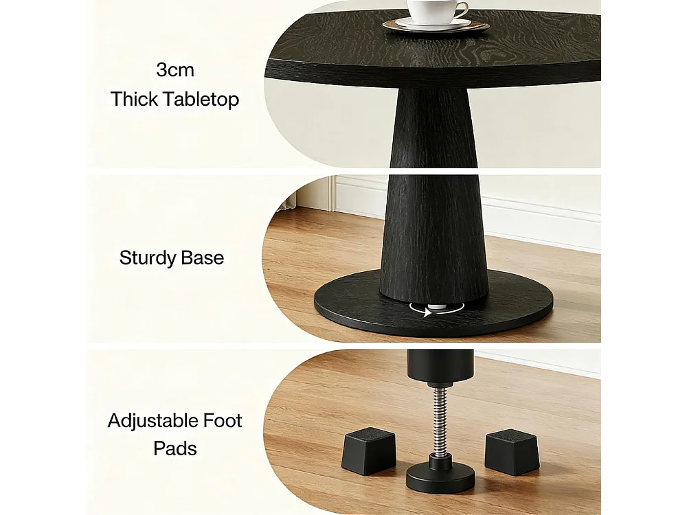 Petite table de salle à manger ronde noire de 118 cm avec piédestal incliné robuste, meuble moderne pour salle à manger, salon