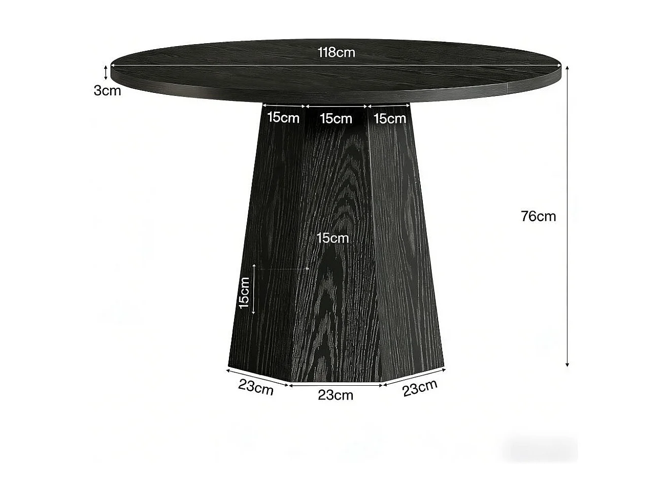 Petite table de salle à manger ronde noire de 118 cm avec piédestal incliné robuste, meuble moderne pour salle à manger, salon