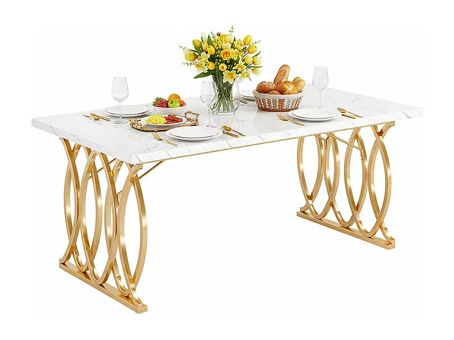 Table à Manger Moderne pour 6 Personnes, 160x 80 x 75 cm, Table de Salle à Manger, Table de Cuisine Rectangulaire pour Salle à Manger et Cuisine, Salon, Blanc et Do