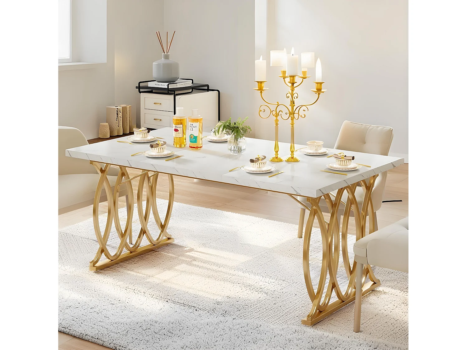 Table à Manger Moderne pour 6 Personnes, 160x 80 x 75 cm, Table de Salle à Manger, Table de Cuisine Rectangulaire pour Salle à Manger et Cuisine, Salon, Blanc et Do