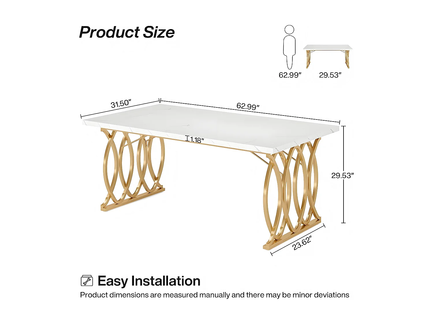 Table à Manger Moderne pour 6 Personnes, 160x 80 x 75 cm, Table de Salle à Manger, Table de Cuisine Rectangulaire pour Salle à Manger et Cuisine, Salon, Blanc et Do