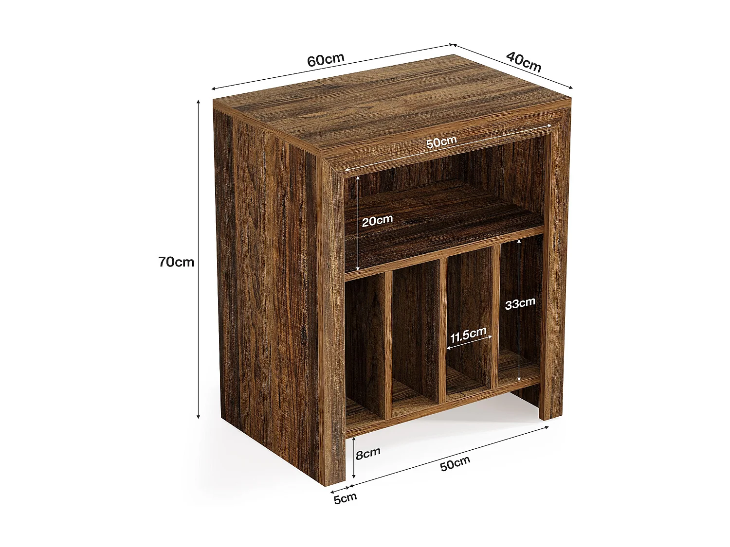 Table d'appoint 3 étages pour tourne-disques, table d'appoint, pour disques vinyles, industriel, marron rustique