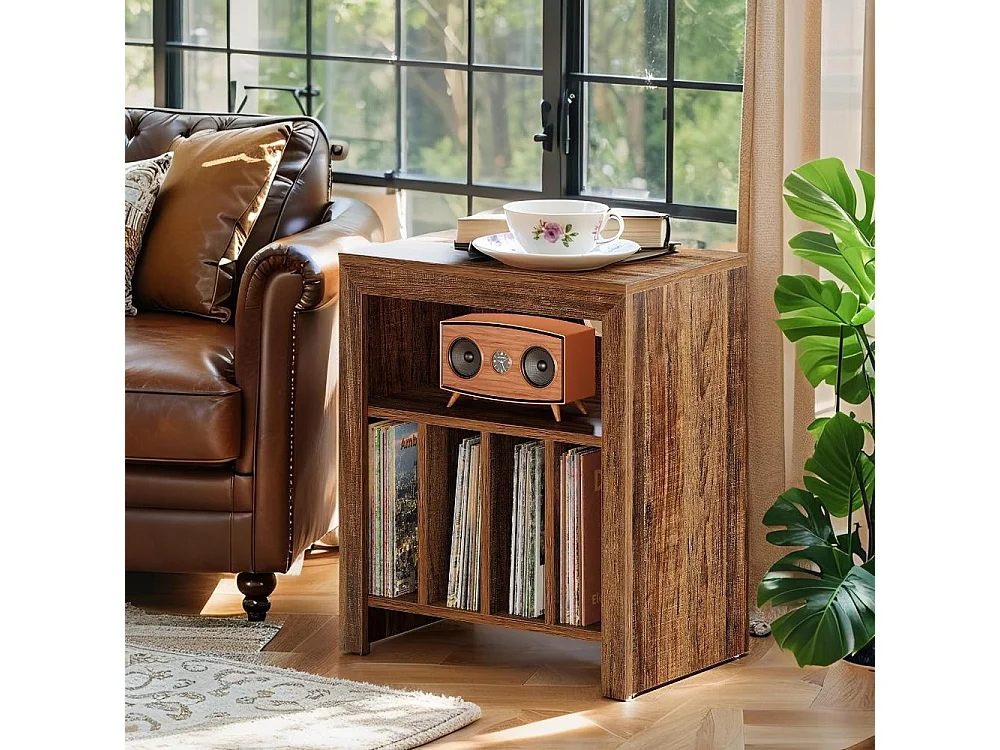 Table d'appoint 3 étages pour tourne-disques, table d'appoint, pour disques vinyles, industriel, marron rustique