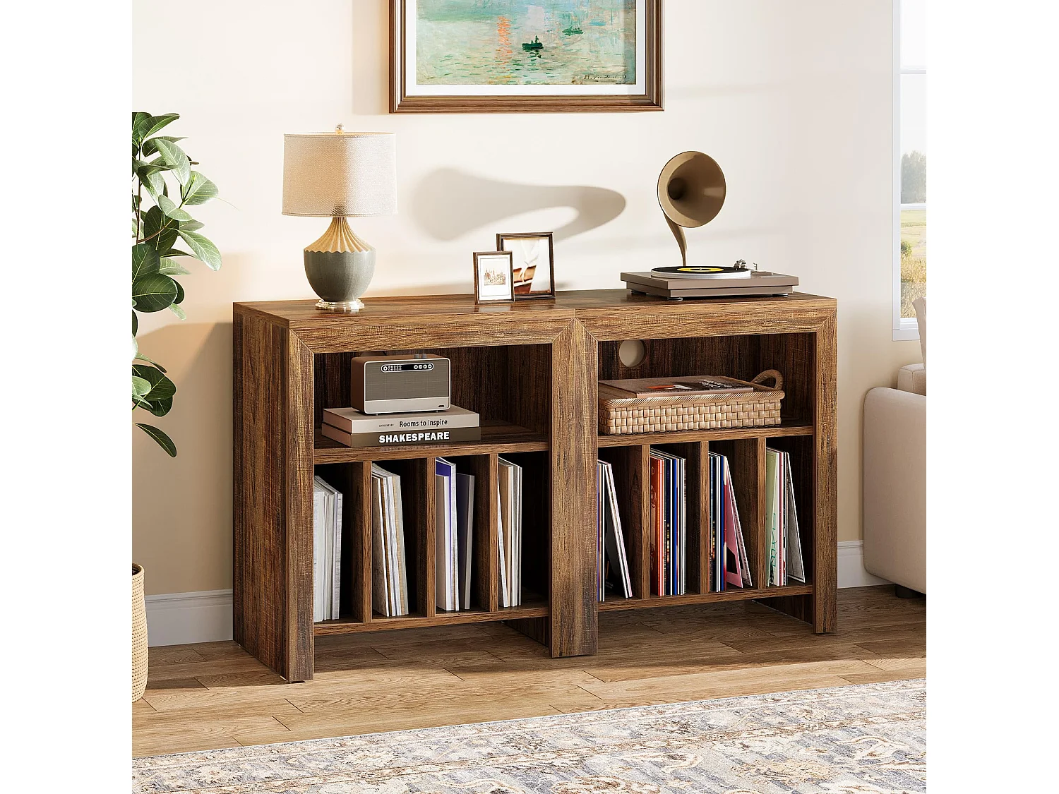 Table d'appoint 3 étages pour tourne-disques, table d'appoint, pour disques vinyles, industriel, marron rustique