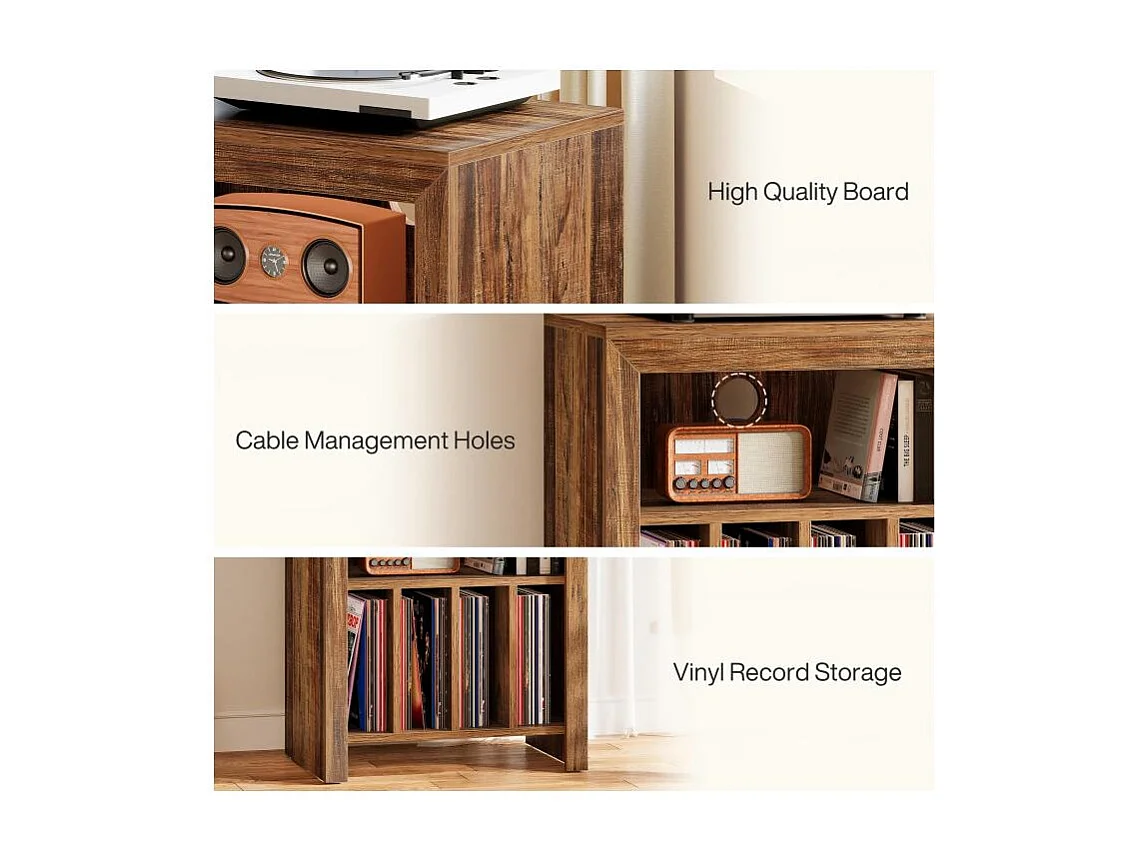 Table d'appoint 3 étages pour tourne-disques, table d'appoint, pour disques vinyles, industriel, marron rustique