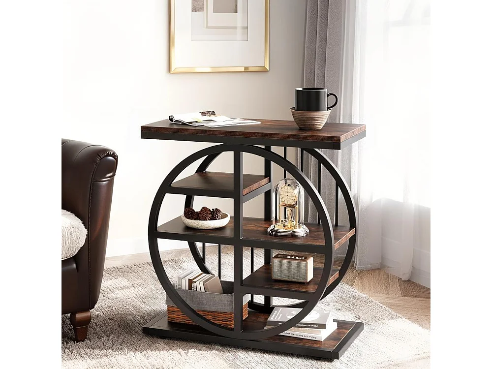 Table d'appoint 5 Étagères Étroite 60x30 cm, Table Basse Industrielle en Métal et Bois pour Salon, Étagère de Rangement Étroite, Table de Chevet pour Chambre