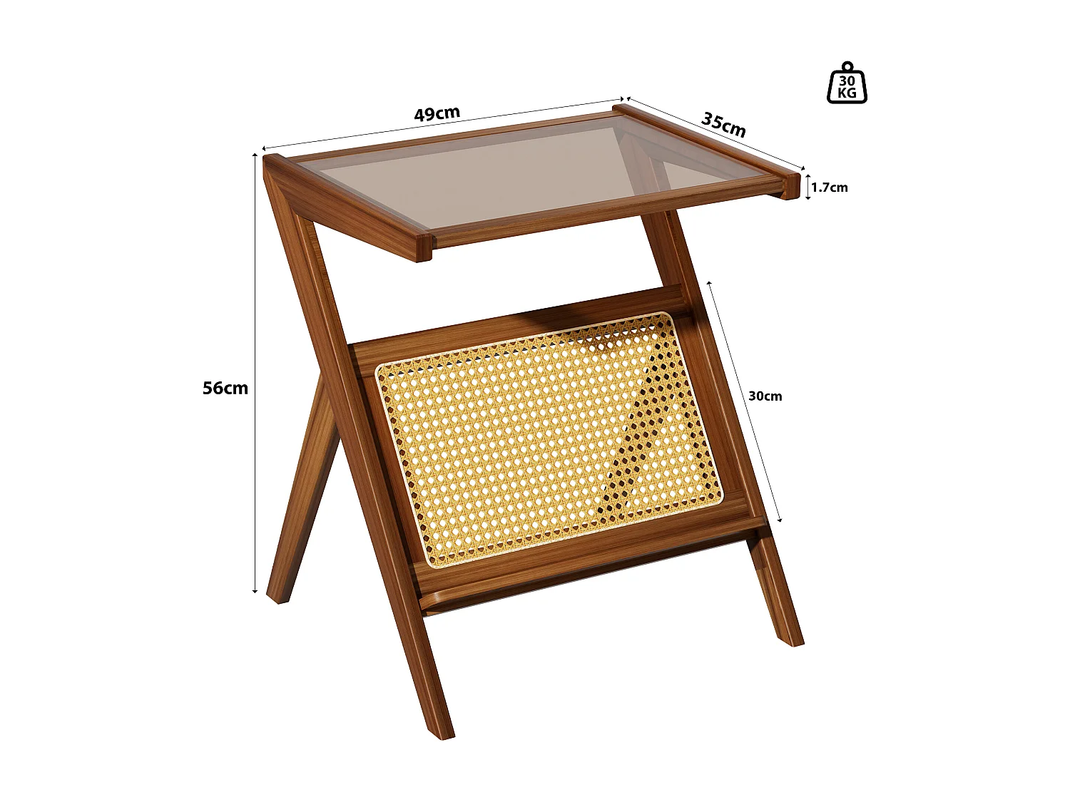 Table d'appoint en bambou, meuble de rangement, idéal pour le salon, la chambre ou la terrasse, 49 x 35 x 56 cm