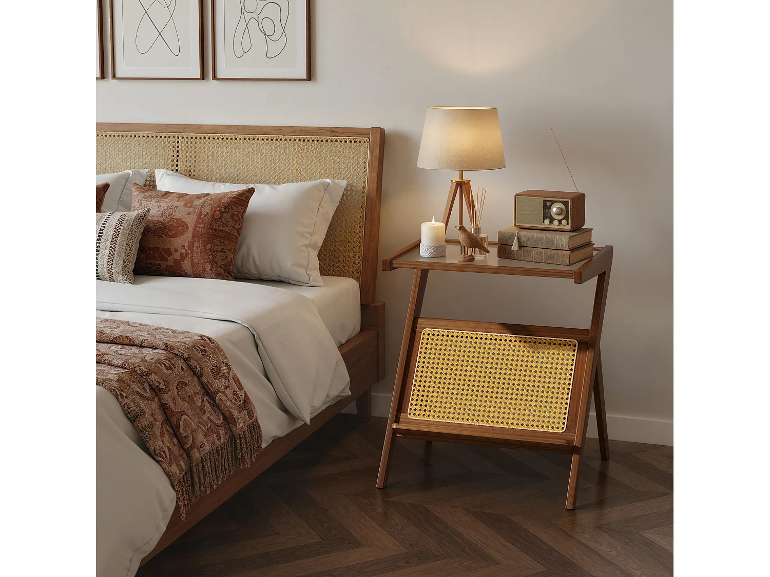 Table d'appoint en bambou, meuble de rangement, idéal pour le salon, la chambre ou la terrasse, 49 x 35 x 56 cm