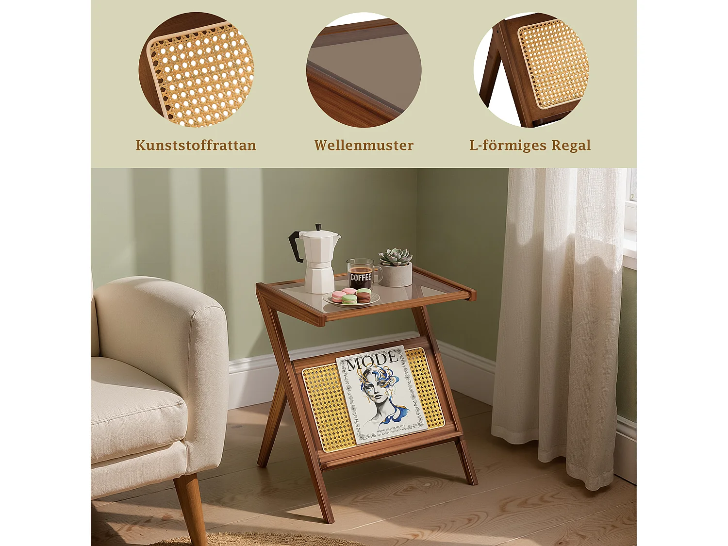 Table d'appoint en bambou, meuble de rangement, idéal pour le salon, la chambre ou la terrasse, 49 x 35 x 56 cm