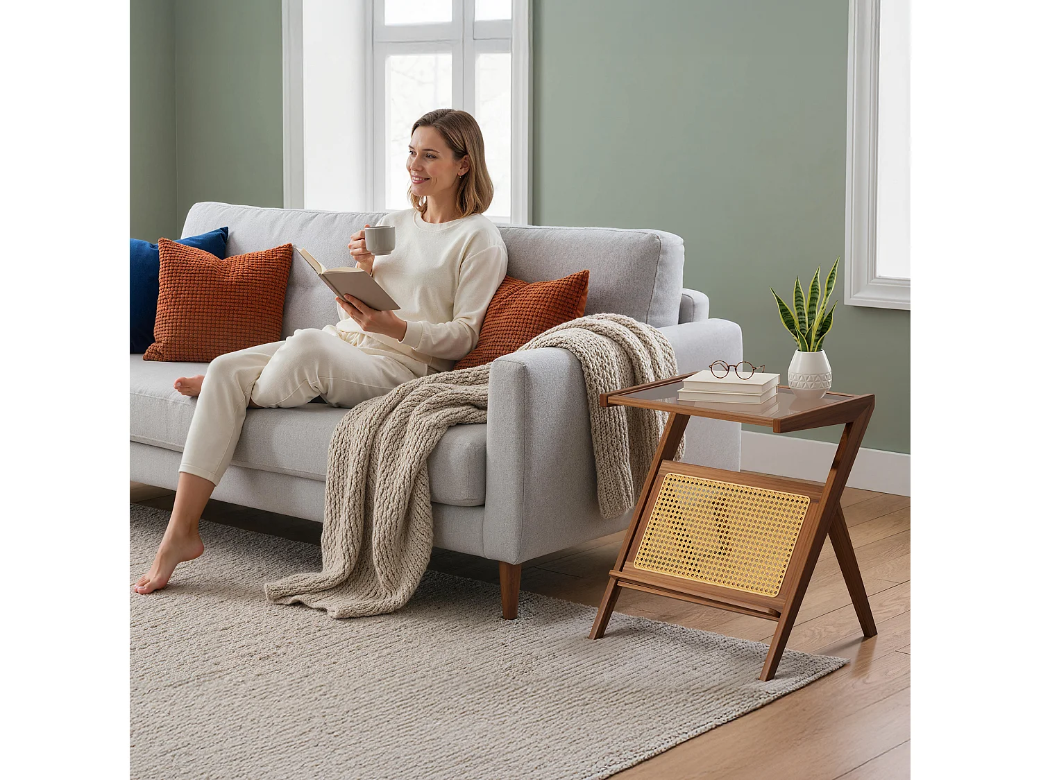 Table d'appoint en bambou, meuble de rangement, idéal pour le salon, la chambre ou la terrasse, 49 x 35 x 56 cm