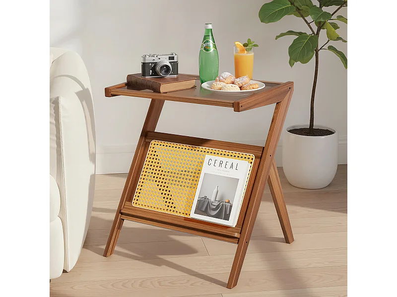 Table d'appoint en bambou, meuble de rangement, idéal pour le salon, la chambre ou la terrasse, 49 x 35 x 56 cm