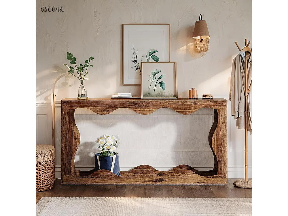 Table Console 160cm avec Rangement, Table d'Entrée Étroite avec Étagère, Console Canapé avec Plateau Épais pour Couloir,Salon,Marron, 30x160x 85cm