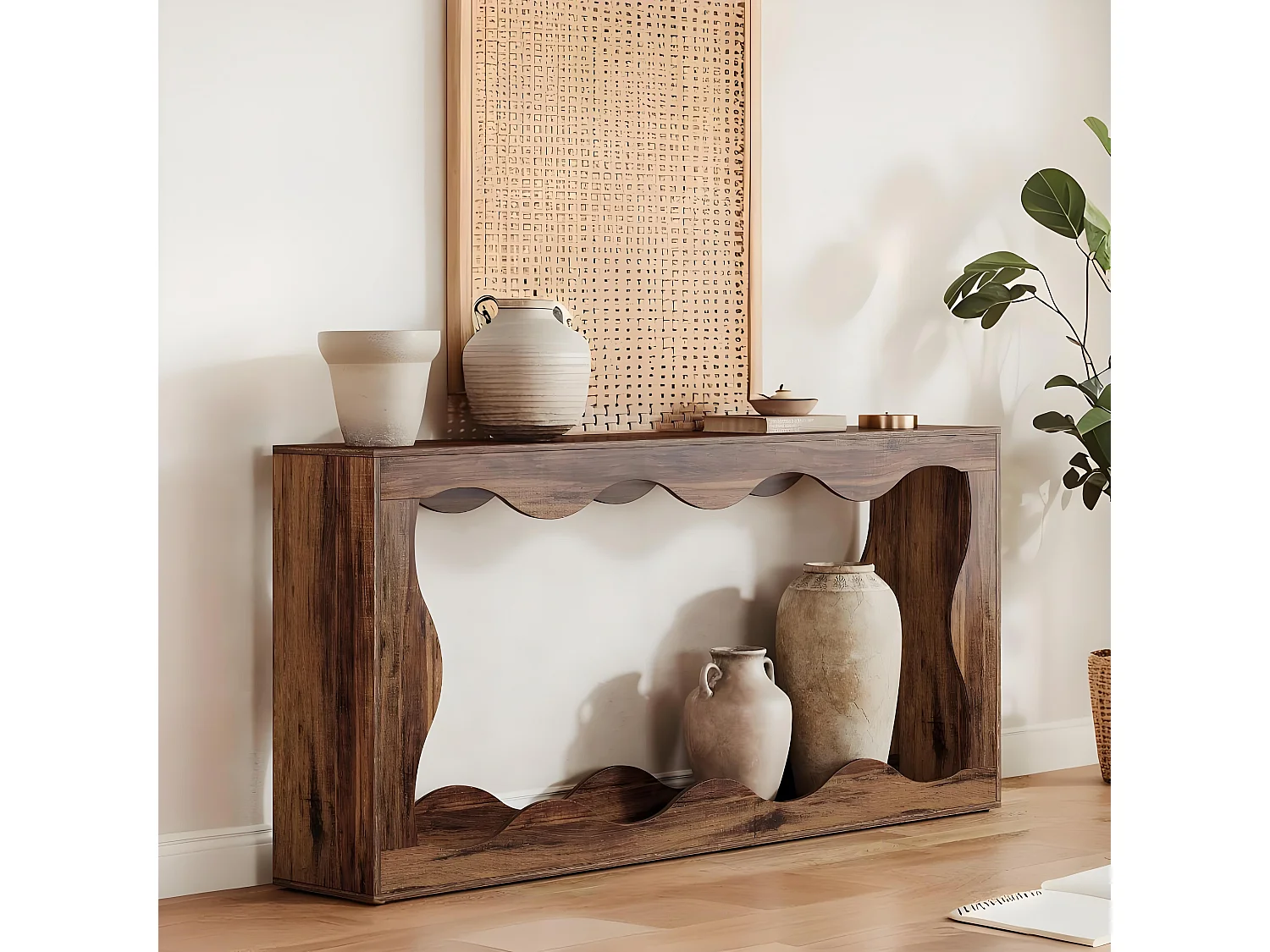 Table Console 160cm avec Rangement, Table d'Entrée Étroite avec Étagère, Console Canapé avec Plateau Épais pour Couloir,Salon,Marron, 30x160x 85cm