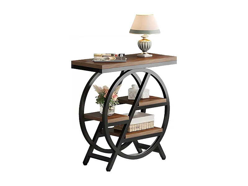 Table d'appoint étroite à 3 niveaux pour salon, table d'appoint en bois avec cadre géométrique en métal, chevet industriel et chevet pour chambre