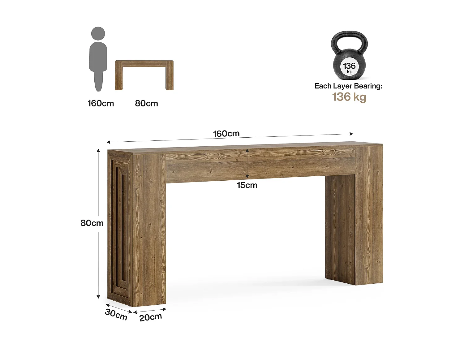 Table Console rectangulaire de 160 cm de Long, Table d'entrée rectangulaire derrière Le canapé, Table Basse étroite derrière Le canapé pour Salon, Couloir, entrée,