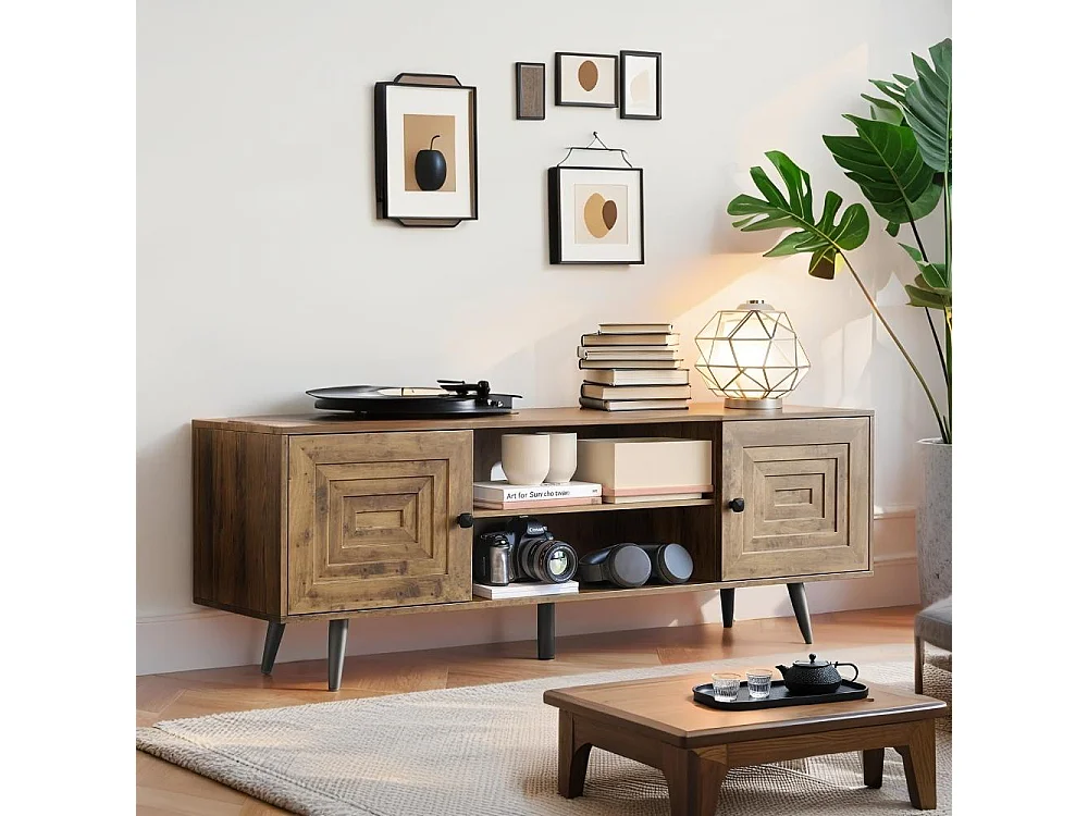 Meuble TV support télévision,Meuble TV pour téléviseur 65 pouces,avec Étagères Réglables de Rangement,Meuble 150cm,Chêne