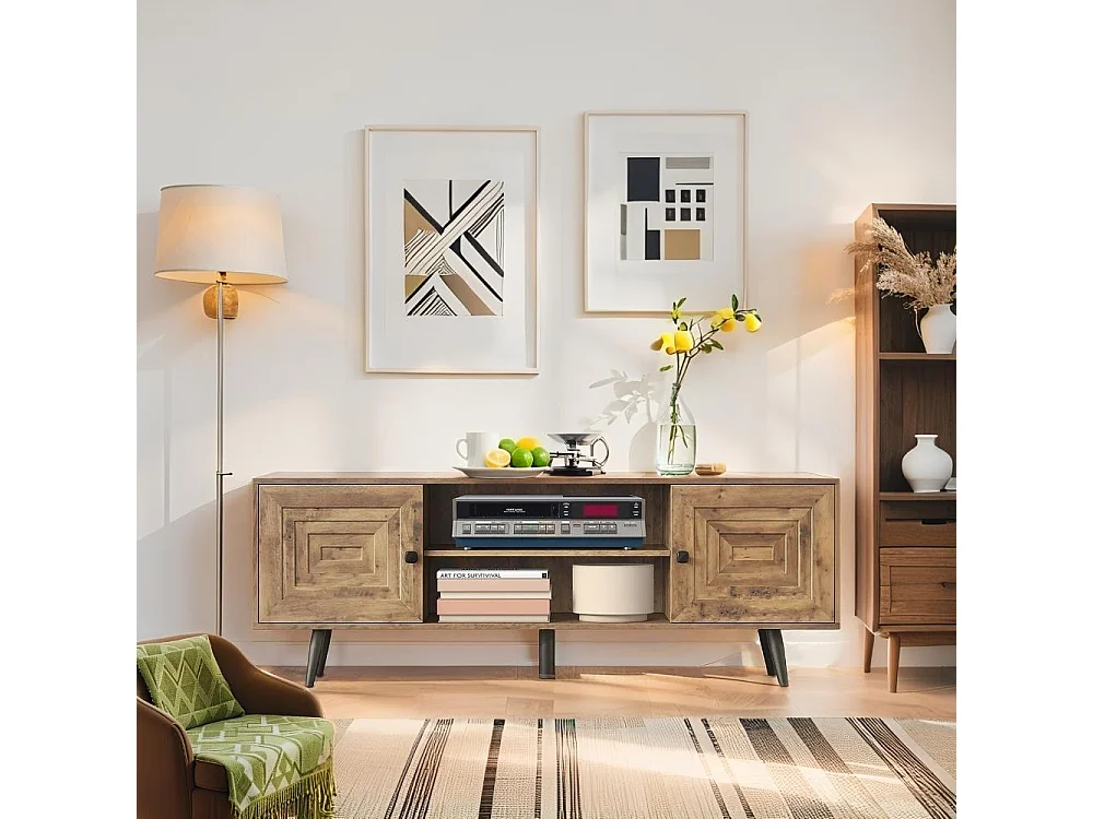 Meuble TV support télévision,Meuble TV pour téléviseur 65 pouces,avec Étagères Réglables de Rangement,Meuble 150cm,Chêne