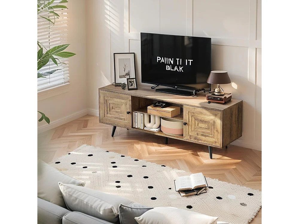 Meuble TV support télévision,Meuble TV pour téléviseur 65 pouces,avec Étagères Réglables de Rangement,Meuble 150cm,Chêne