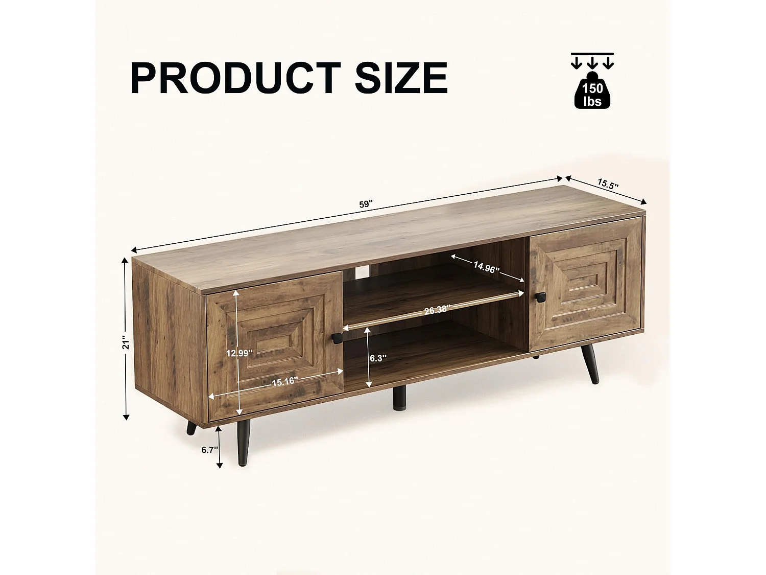 Meuble TV support télévision,Meuble TV pour téléviseur 65 pouces,avec Étagères Réglables de Rangement,Meuble 150cm,Chêne