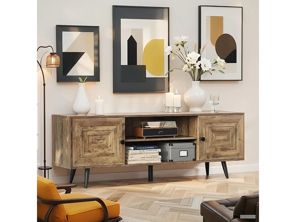 Meuble TV support télévision,Meuble TV pour téléviseur 65 pouces,avec Étagères Réglables de Rangement,Meuble 150cm,Chêne