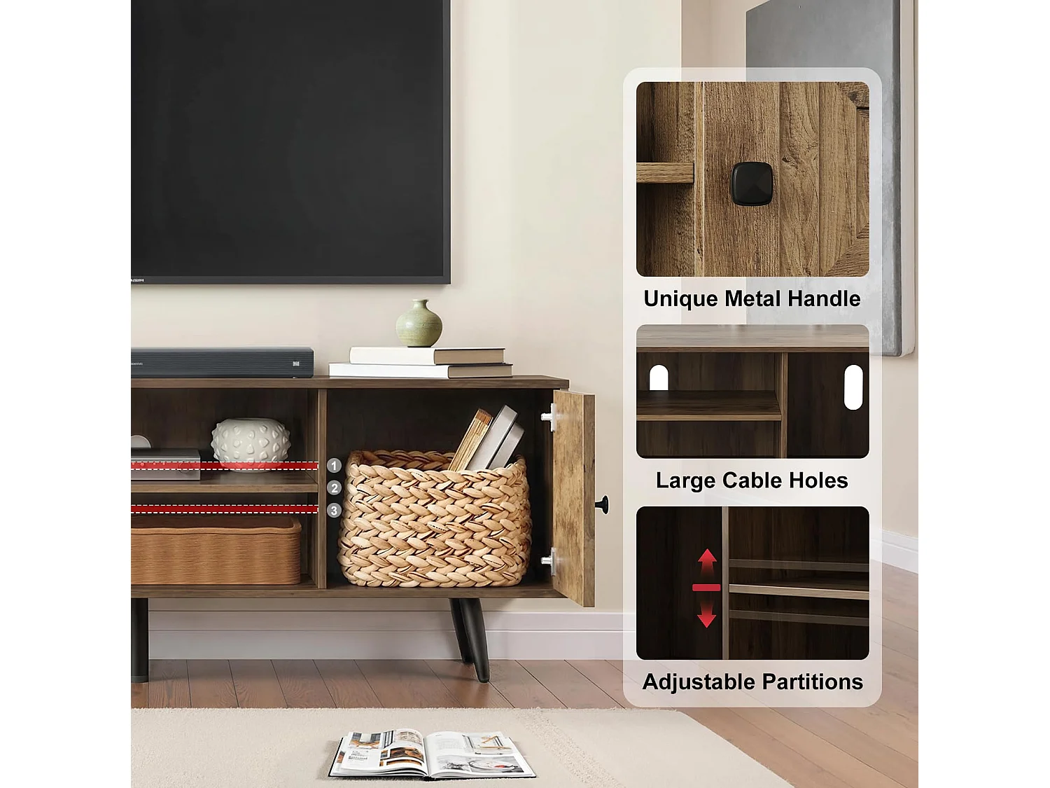 Meuble TV support télévision,Meuble TV pour téléviseur 65 pouces,avec Étagères Réglables de Rangement,Meuble 150cm,Chêne