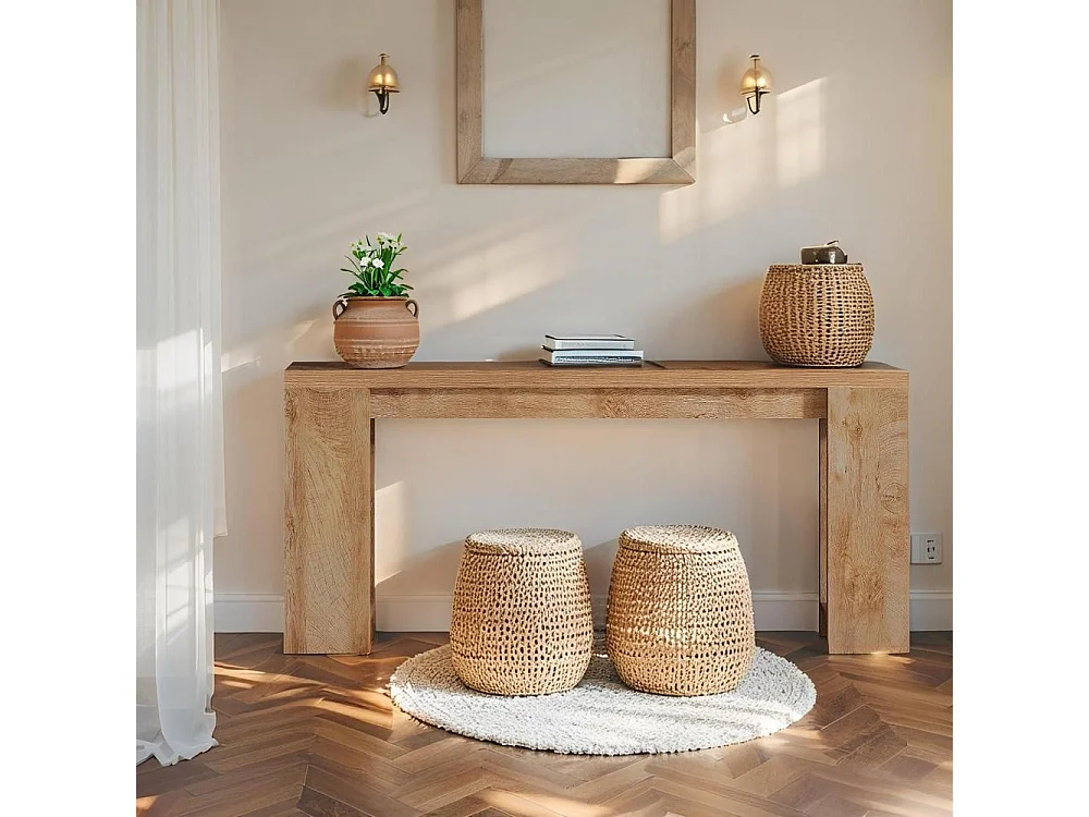 Table Console, 160 x 29, 5 x 85 cm, Table d'entrée en Bois de Style Maison de Campagne pour entrée, Couloir, Salon, Chêne