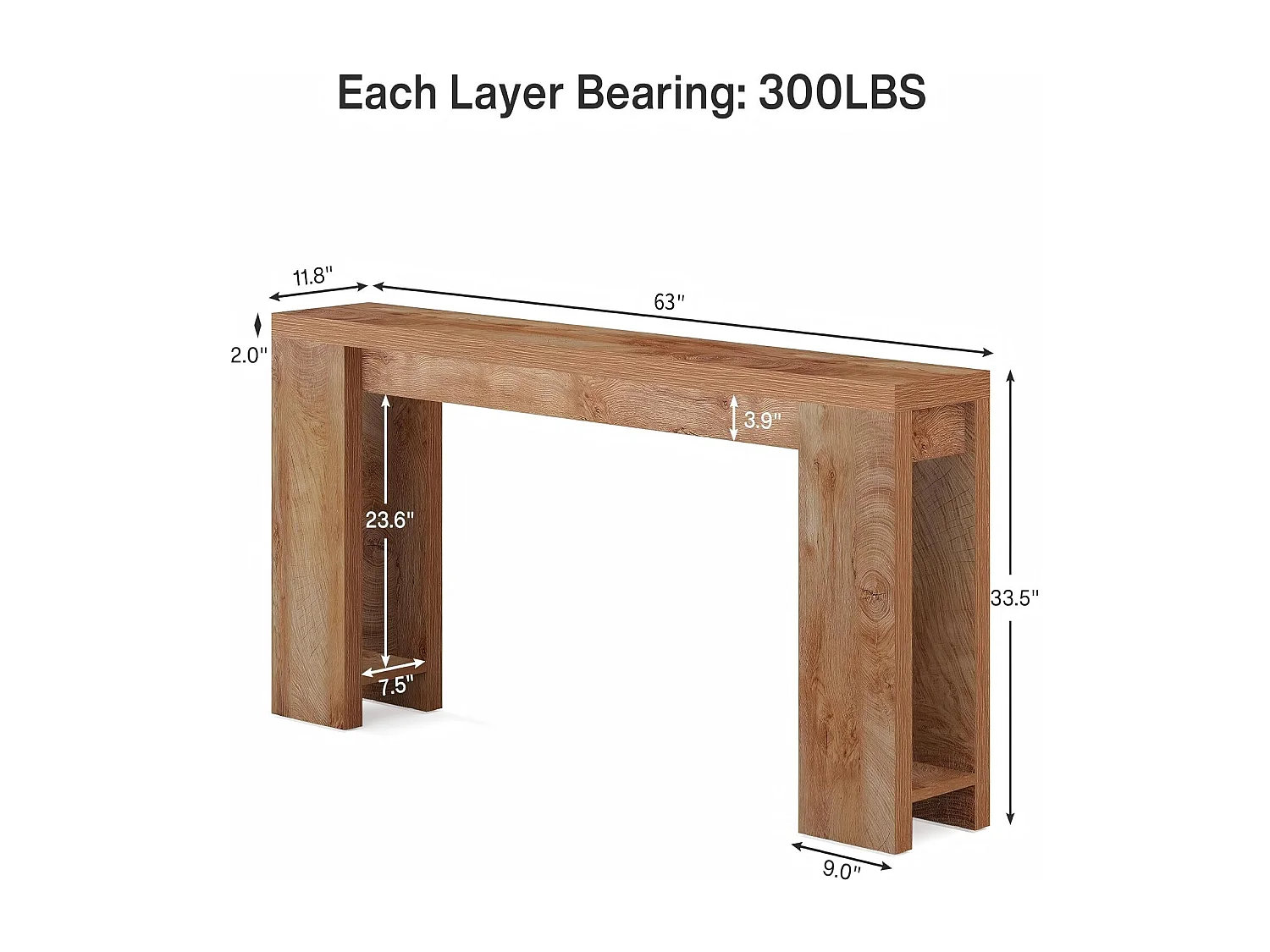 Table Console, 160 x 29, 5 x 85 cm, Table d'entrée en Bois de Style Maison de Campagne pour entrée, Couloir, Salon, Chêne