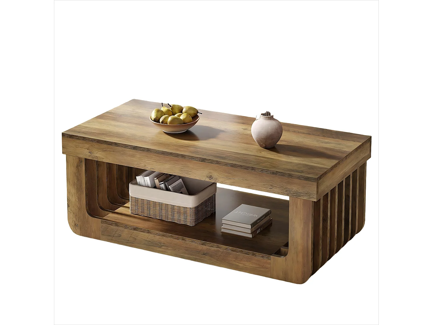 Table Basse de Style Campagnard 119 cm - 2 Niveaux de Rangement - Table Centrale en Bois d'Ingénierie Brun Rustique - Meuble Rectangulaire Robuste pour Salon