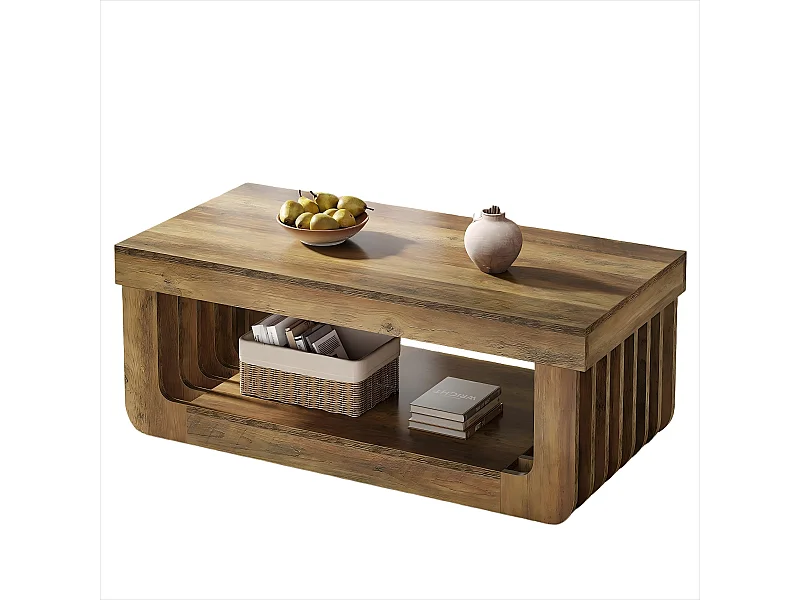 Table Basse de Style Campagnard 119 cm - 2 Niveaux de Rangement - Table Centrale en Bois d'Ingénierie Brun Rustique - Meuble Rectangulaire Robuste pour Salon