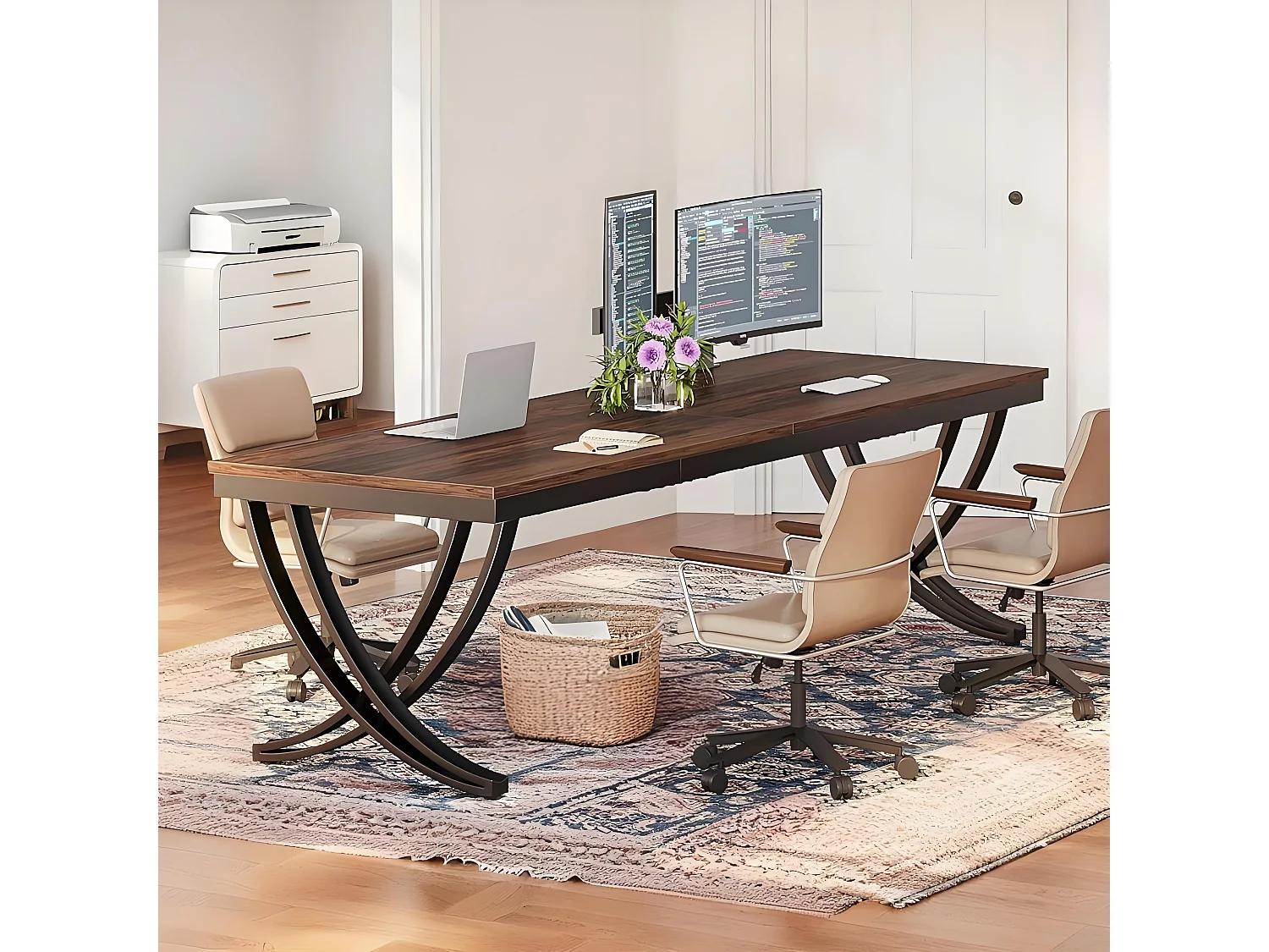 Bureau Informatique 200x70cm avec Large Plateau, Table pour Ordinateur Portable, Bureau Domicile Marron Rustique, Table Étude