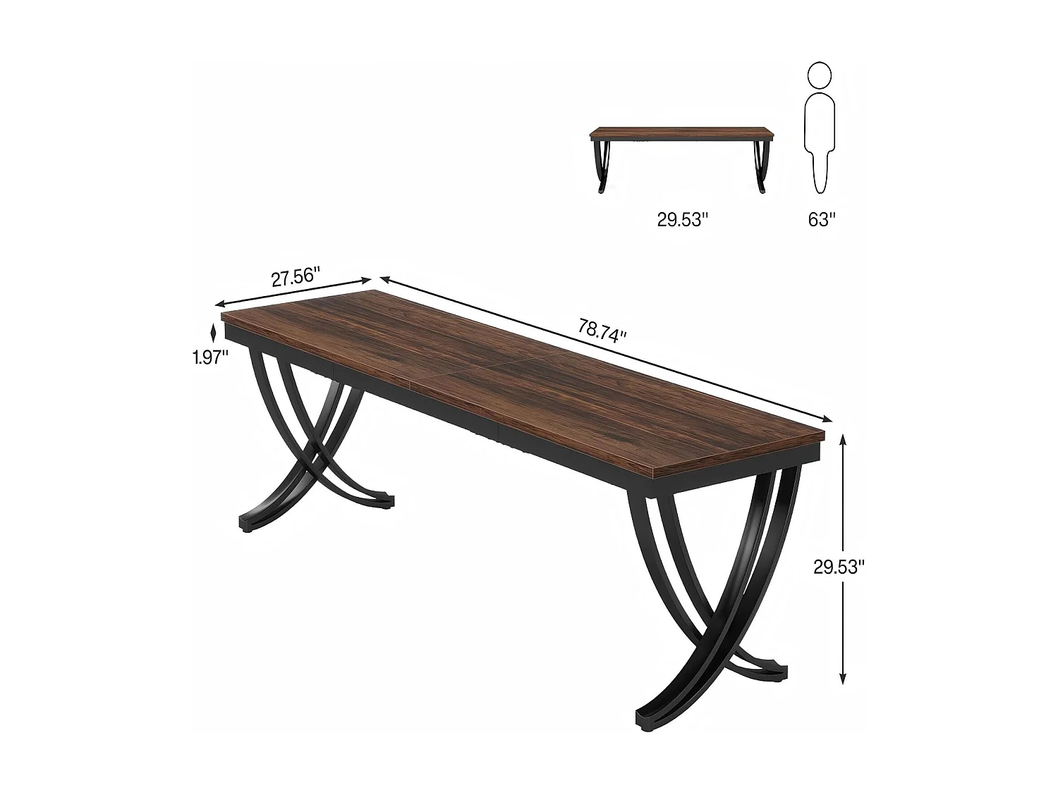Bureau Informatique 200x70cm avec Large Plateau, Table pour Ordinateur Portable, Bureau Domicile Marron Rustique, Table Étude