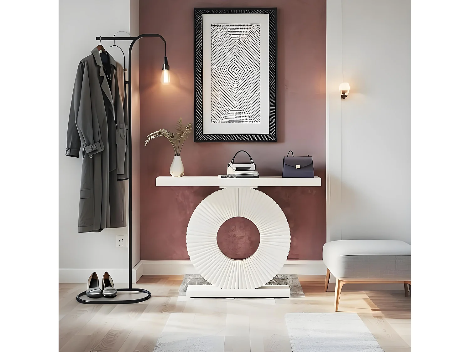 Table console étroite 101,6 cm, avec piètement géométrique, style contemporain, idéale pour le salon, l'entrée ou le couloir