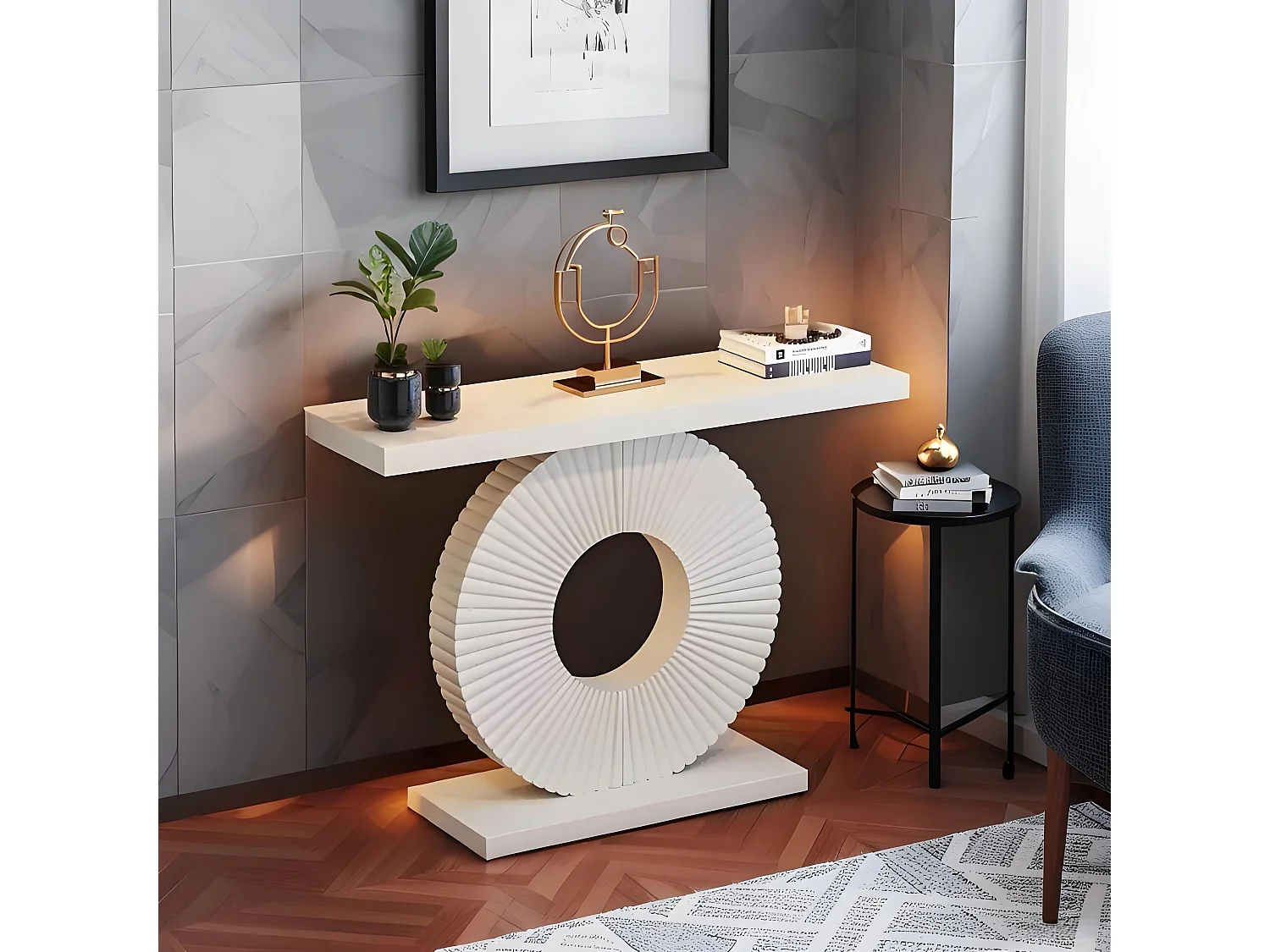 Table console étroite 101,6 cm, avec piètement géométrique, style contemporain, idéale pour le salon, l'entrée ou le couloir