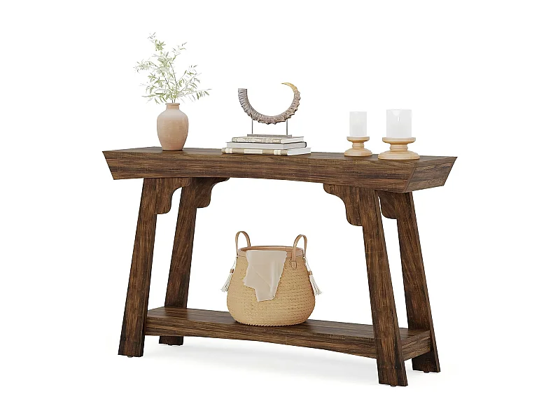 105 cm Table console en bois avec étagère de rangement à 2 niveaux, style rustique, table d'appoint étroite pour salon, entrée, couloir, marron rustique