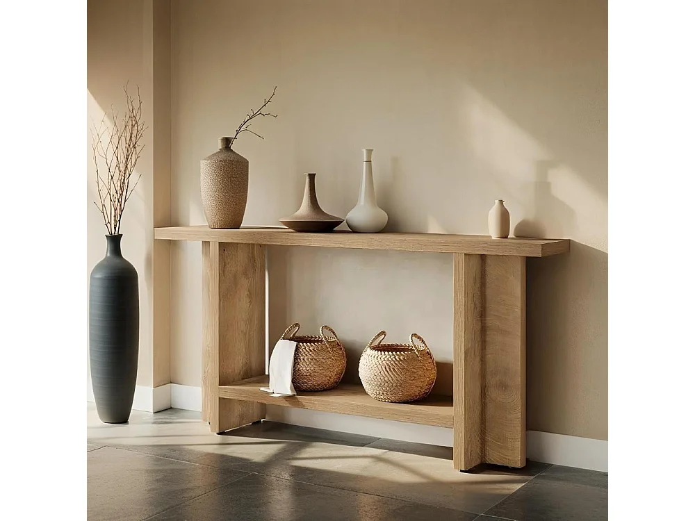 Table Console d'Entrée Étroite 150 cm - Table Derrière Canapé à 2 Niveaux - Style Maison de Campagne pour Couloir et Salon