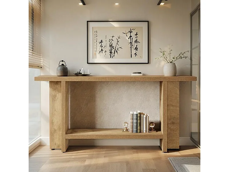 Table Console d'Entrée Étroite 150 cm - Table Derrière Canapé à 2 Niveaux - Style Maison de Campagne pour Couloir et Salon