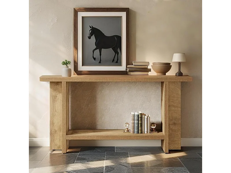 Table Console d'Entrée Étroite 150 cm - Table Derrière Canapé à 2 Niveaux - Style Maison de Campagne pour Couloir et Salon
