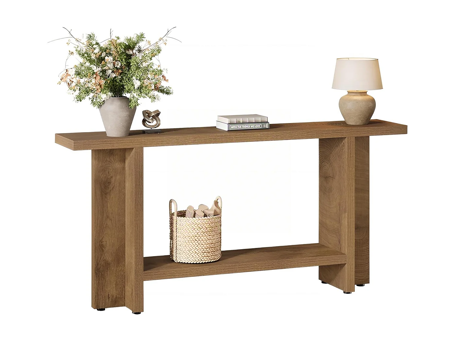 Table Console d'Entrée Étroite 150 cm - Table Derrière Canapé à 2 Niveaux - Style Maison de Campagne pour Couloir et Salon