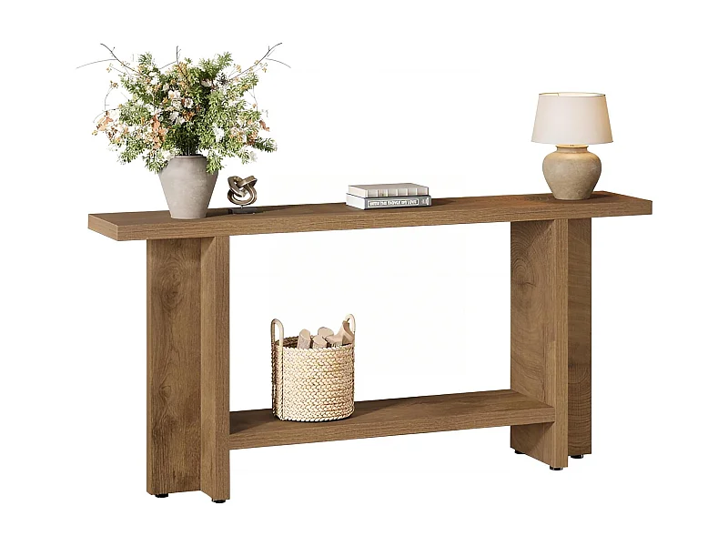 Table Console d'Entrée Étroite 150 cm - Table Derrière Canapé à 2 Niveaux - Style Maison de Campagne pour Couloir et Salon