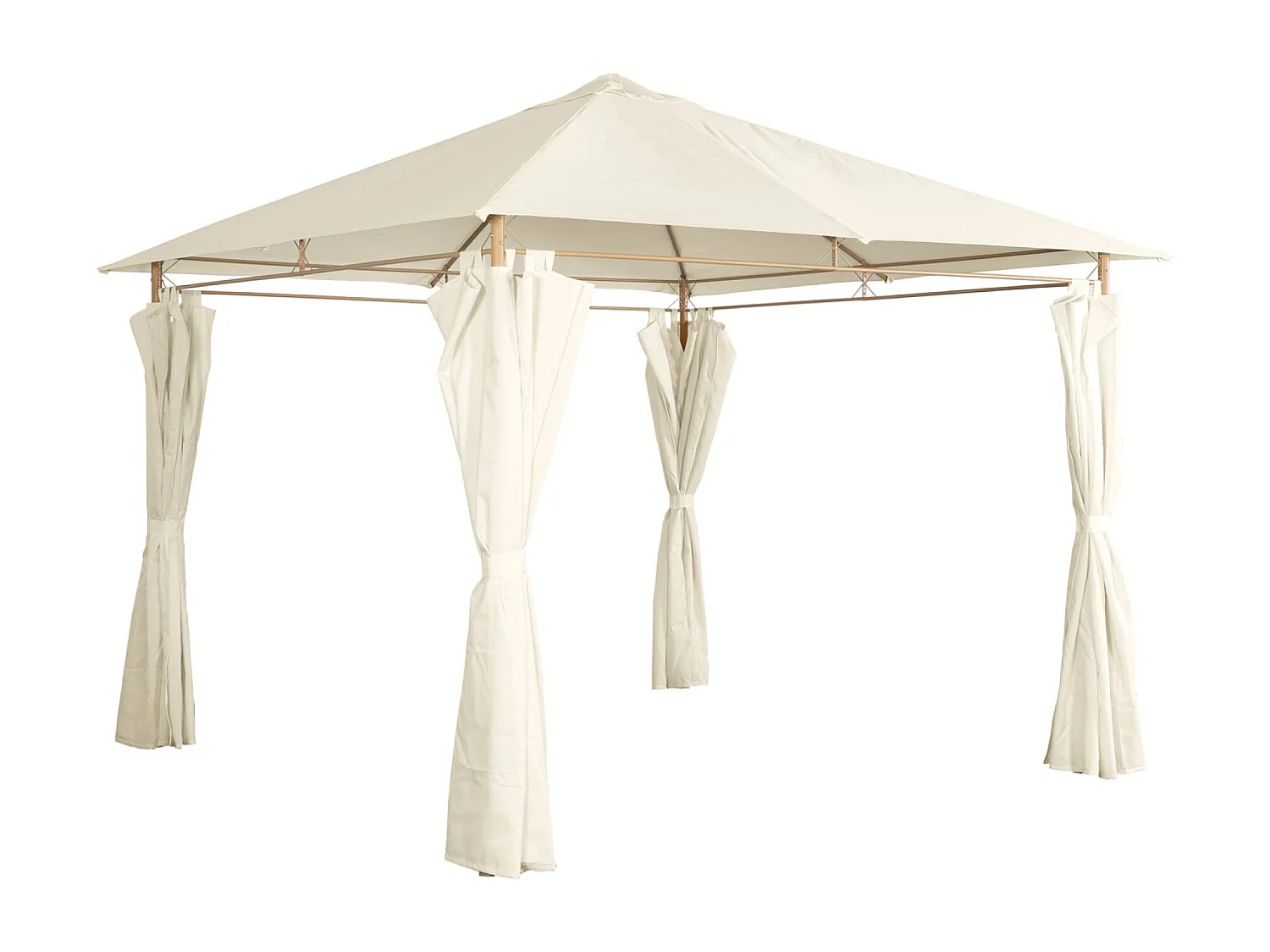 Tonnelle 3x3 m - Elusa -  Imitation bois. toile écru - Pergola avec rideaux. tente de jardin. barnum. chapiteau. réception